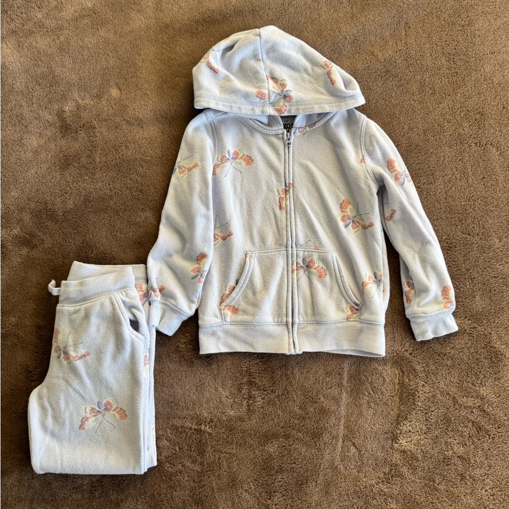 Clearance OshKosh B'gosh Girl's Light Blue Butterfly Print Hoodie and Jogger 4T